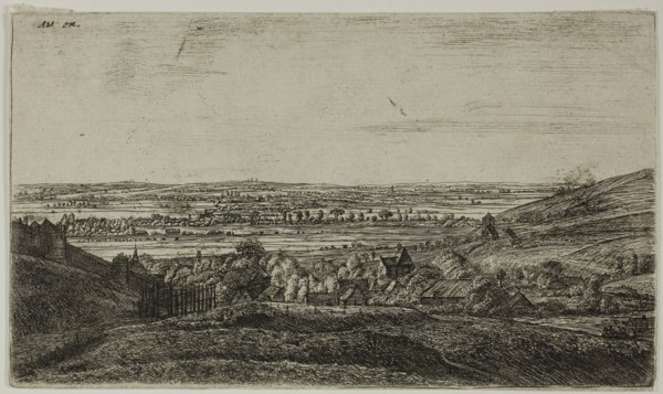 A Town in a Valley, n.d., Anthoni Waterlo, Dutch, 1609-1690, Holland, Etching in black on ivory