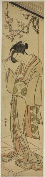 Woman on a Veranda About to Open a Love-letter, mid–late 1770s, Katsukawa Shunsho ?? ??, Japanese,