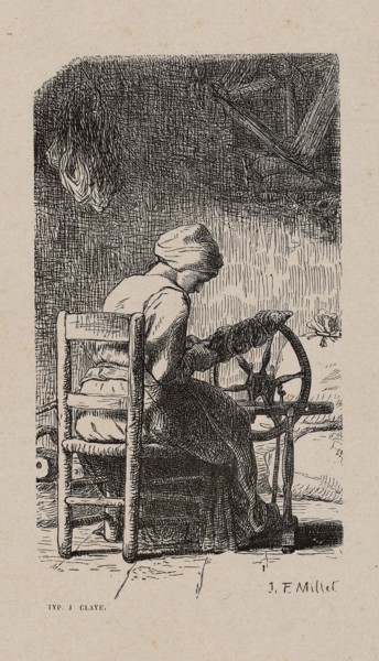 Woman Spinning, 1853, after drawing made in 1852, Jacques Adrien Lavieille (French, 1818-1862),