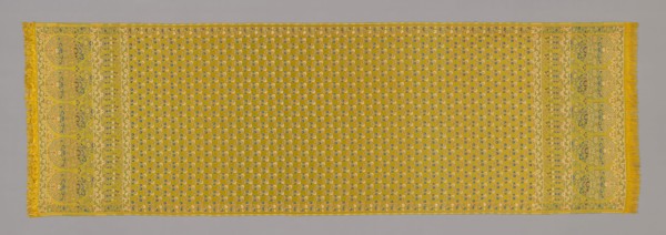 Sari, Late 19th century, India, India, Yellow satin with floral design in white and colors, borders