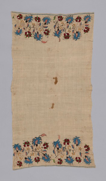 Towel/Napkin, 17th century, Turkey, Turkey, Linen, plain weave, embroidered with silk in double