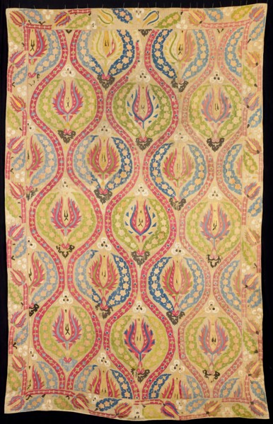 Cover, 17th century, Turkey, Turkey, Linen, plain weave, embroidered with silk in running stitches