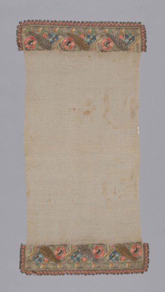 Towel or Napkin, 19th century, Turkey, Turkey, Towel, embroidered in flower and leaf design, 117.2