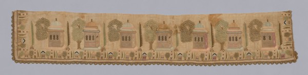 Fragment (from a Cover), 18th century, Turkey, Turkey, embroidered in design of kiosks, 14.3 x 78.5