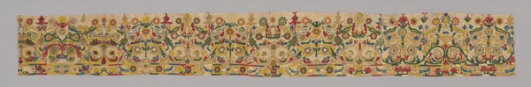 Border (For a Skirt), 18th century, Greece, Crete, Crete, Linen, plain weave, embroidered with silk