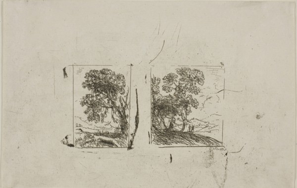 The Two Landscapes, c. 1630, Claude Lorrain, French, 1600-1682, France, Etching on ivory laid