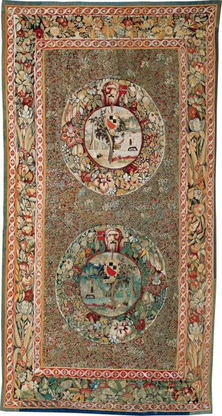 Millefleur with Medallions, 1540/60, Flanders, Bruges, Bruges, Wool, cotton and silk, slit and