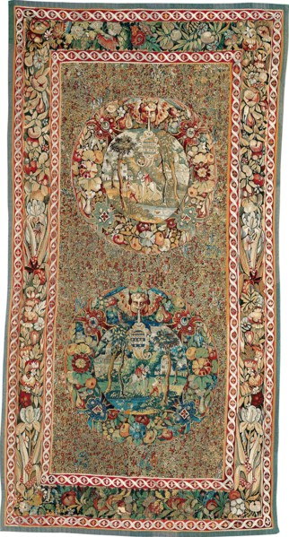 Millefleur with Medallions, 1540/60, Flanders, Bruges, Bruges, Wool, cotton and silk, slit and