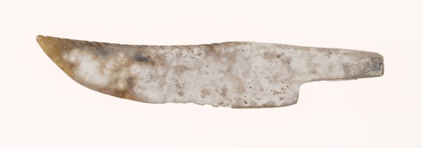 Knife, Shang dynasty (c. 1600–1046 B.C.), China, Jade, 3 3/16 × 1 1/8 × 3/16 in.