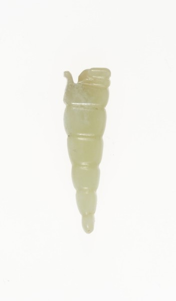 Silkworm Pupa Pendant, Shang or Western Zhou period, 13th/10th century B.C., China, Jade, 3.7 × 1.1
