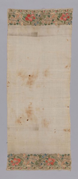 Towel or Napkin, 19th century, Turkey, Turkey, Towel, embroidered with floral and fruit scroll