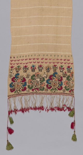 Towel, 18th century, Greece, Northern Sporades Islands, Lesbos, Mytilene, Mytilene, Linen and silk,