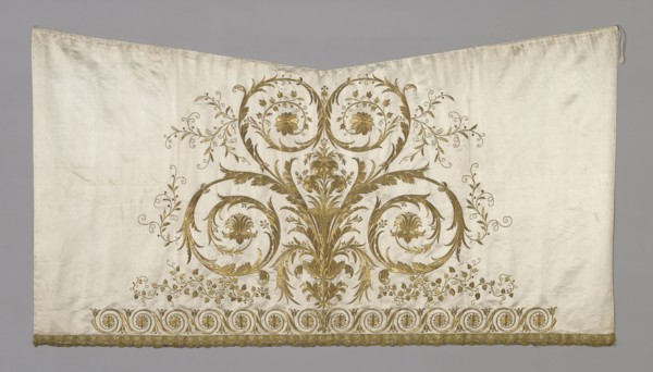 Panel (From a Skirt), 1801/50, France, Silk, satin weave, embroidered with gold metal wrapped over