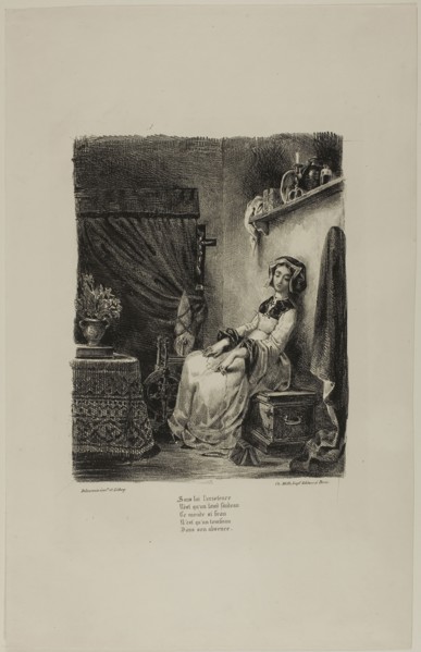 Marguerite at the Spinning Wheel, from Faust, 1828, Eugène Delacroix, French, 1798-1863, France,