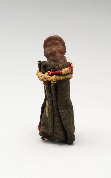 Mold-Made Female Figurine Wrapped in Cloth and Tied with String, c. A.D. 100/600, Possibly Moche,