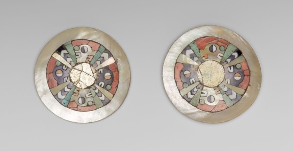 Ear Ornaments, A.D. 400/800, Tiwanaku-Wari, Coastal Peru or highland Bolivia, Peru, Shell, stone,