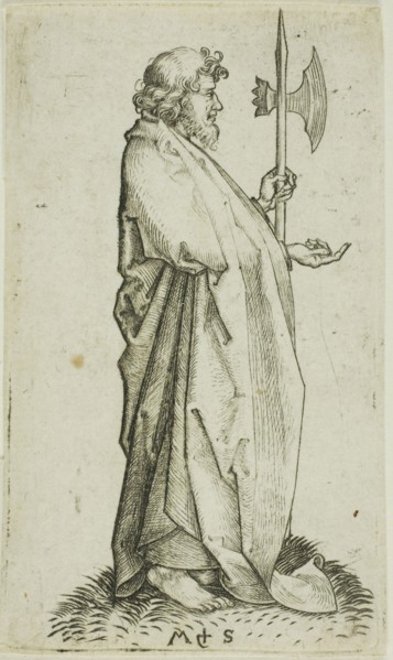 St. Matthias, from Apostles, n.d., Martin Schongauer, German, c. 1450-1491, Germany, Engraving on