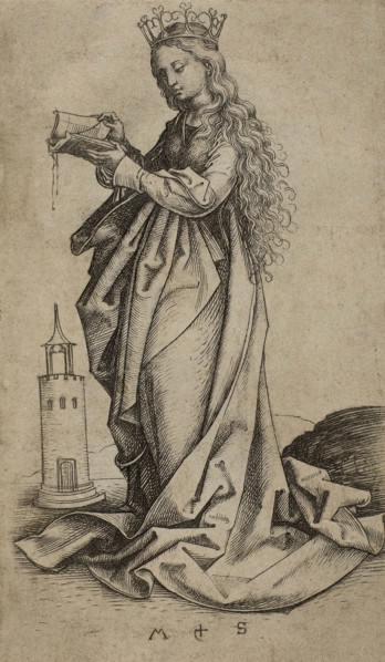 St. Barbara, n.d., Martin Schongauer, German, c. 1450-1491, Germany, Engraving on paper, 101 × 63