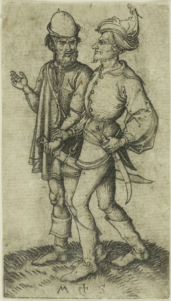 Two Moors in Conversation, n.d., Martin Schongauer, German, c. 1450-1491, Germany, Engraving on