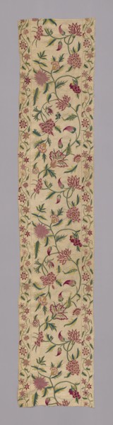 Panel, 18th century, Queen Anne period, England, Linen, plain weave, embroidered in polychrome silk