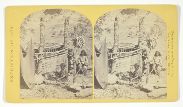 Aboriginal life among the Navajo Indians, Cañon de Chelle, New Mexico. Squaw weaving blankets. The
