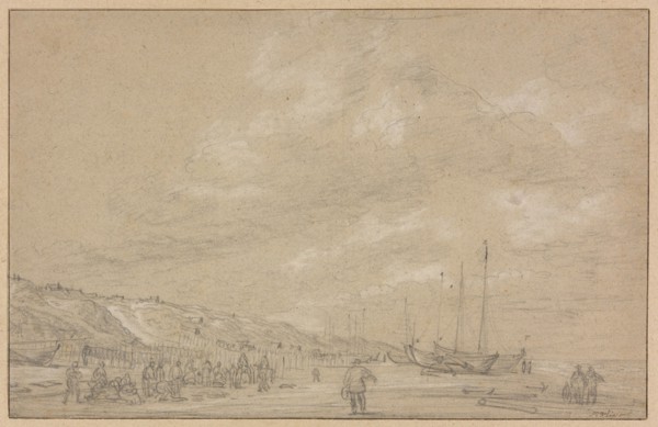 Fishermen Drying Nets on Scheveningen Beach, early 1630s, Simon de Vlieger, Dutch, c. 1600/01-1653,