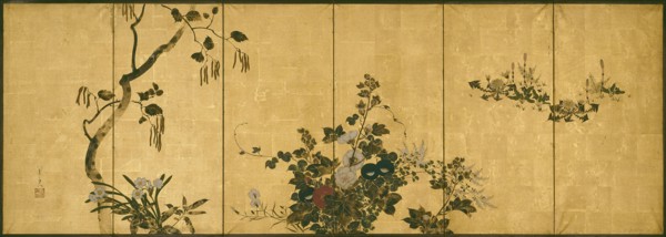 Flowers of Autumn and Winter, 19th century, Suzuki Kiitsu, Japanese, 1796-1858, Japan, Six panel