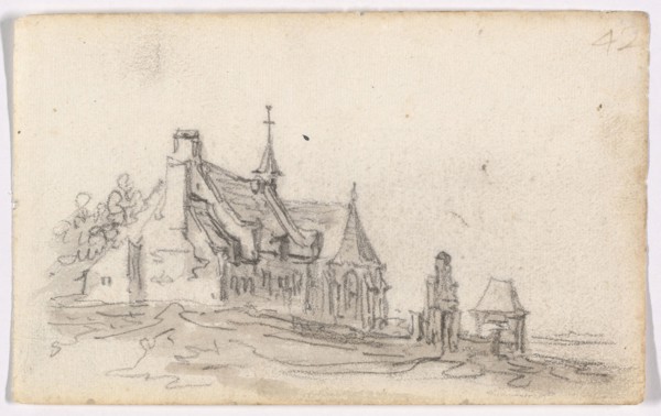 Leper House at Cleves, 1650–51, Jan van Goyen, Dutch, 1596-1656, Netherlands, Black chalk, with