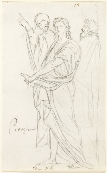 Sketch of Three Classical Figures, c. 1810, Jacques Louis David, French, 1748-1825, France, Black