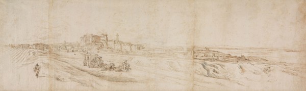 View of The Castello Bracciano, near Rome with Coach and Figures, n.d., Jacques Callot, French,
