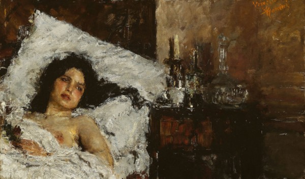 Resting, c. 1887, Antonio Mancini, Italian, 1852–1930, Italy, Oil on canvas, 23 5/8 × 39 3/8 in.