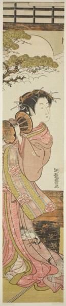 Courtesan Playing a Hand Drum, c. 1775, Isoda Koryusai, Japanese, 1735-1790, Japan, Color woodblock