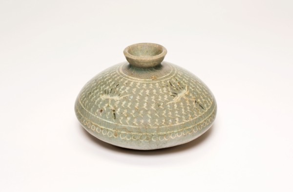 Oil Bottle with Cranes and Stylized Clouds, Goryeo dynasty (918–1392), late 13th century, Korea,