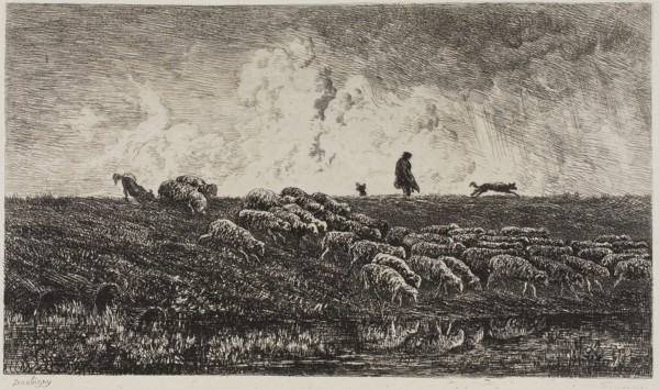The Shower, c. 1851, Charles François Daubigny, French, 1817-1878, France, Etching on light gray