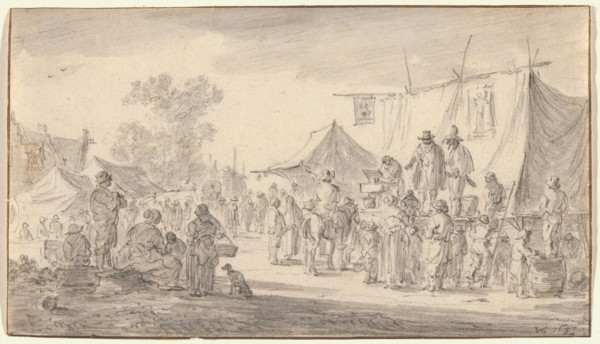 Country Fair, 1653, Jan van Goyen, Dutch, 1596-1656, Netherlands, Black chalk, with brush and gray