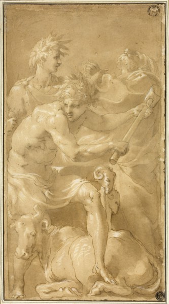 Sacrifice of a Bull, n.d., Attributed to Francesco Primaticcio, Italian, 1504-1570, Italy, Pen and
