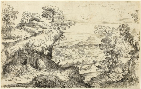 Two Men on a Mountain Top, n.d., Giovanni Francesco Grimaldi, Italian, 1606-1680, Italy, Etching on