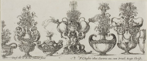 Plate Three from Collection of Various Vases, before 1648, Stefano della Bella, Italian, 1610-1664,