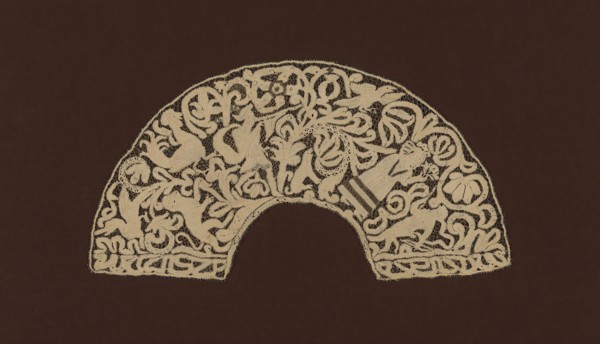 Fan Leaf, 1725/50, Italy, Linen and gilt-metal-strip-wrapped silk, bobbin part lace with some