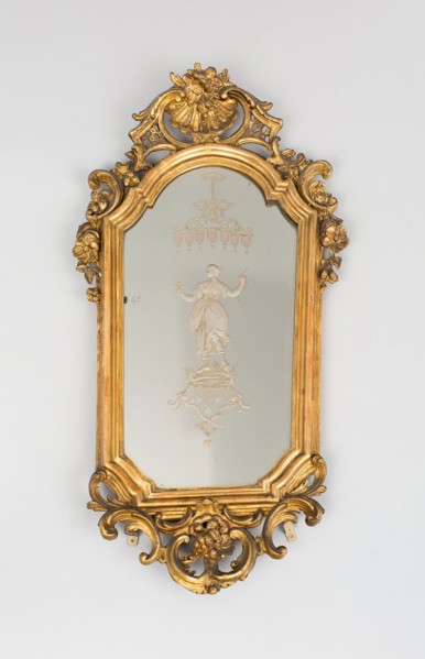 Mirror, Mid 18th century, Venice, Italy, Venice, Gilded wood, engraved mirror glass, 81.3 x 40.6 cm