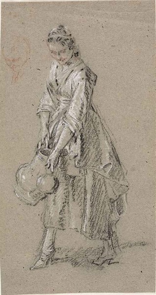 Study of a Young Woman with a Watering Jug, n.d., Nicolas Lancret, French, 1690-1743, France, Black