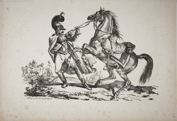 Cuirassier on Foot Holding back his Rearing Horse, February 20, 1817, Carle Vernet (French,