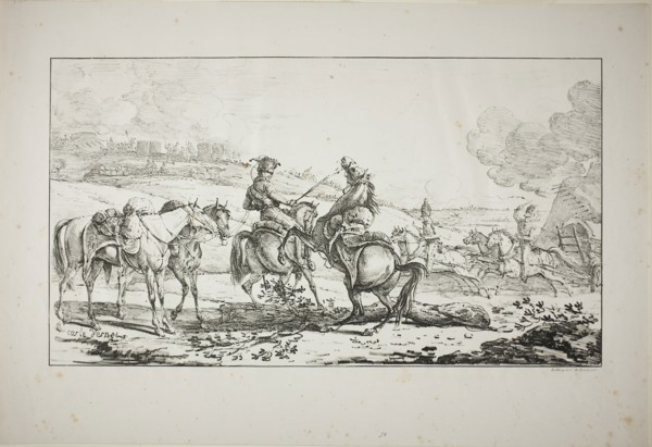Mounted Artilleryman with Three Horses Bridled at Once, 1817, Carle Vernet (French, 1758-1836),