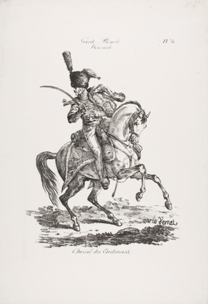 Royal Guard, Mounted Hussard and Horse No. 6, c. 1818, Carle Vernet (French, 1758-1836), printed by