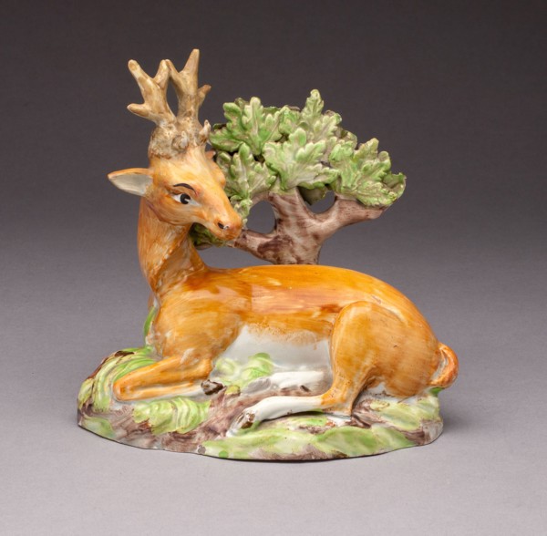 Stag, c. 1820, England, Staffordshire, Staffordshire, Lead-glazed earthenware, polychrome enamels,