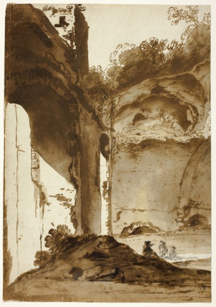 Villa of Maecenas at Tivoli, c. 1627, Bartholomeus Breenbergh, Dutch, 1598-1657, Holland, Pen and