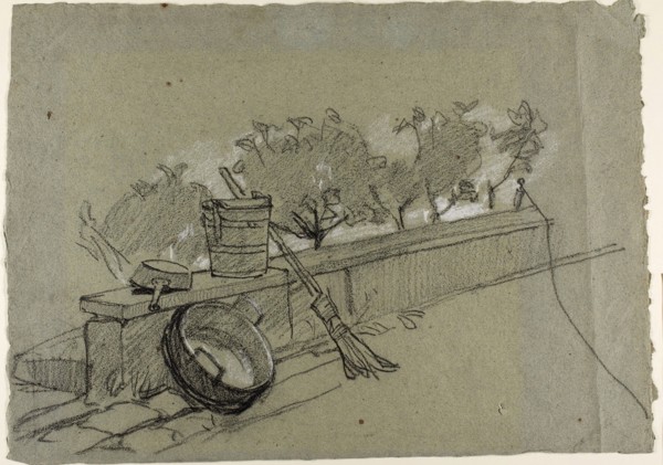 Objects on Wall, study for Couture, The Bird-Catcher, c. 1857, Thomas Couture, French, 1815-1879,