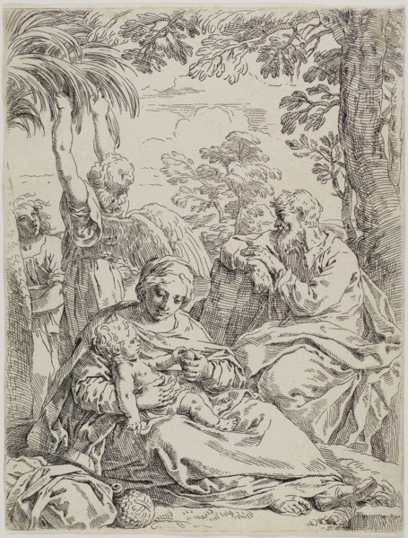 Rest on the Flight into Egypt, n.d., Simone Cantarini, Italian, 1612-1648, Italy, Etching on ivory