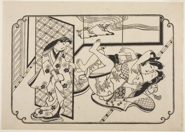 A Courtesan with Her Client, the first sheet of an untitled erotic picture album, c. 1673/81,