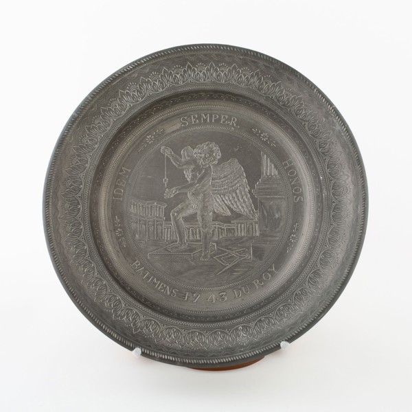 Plate, 18th century, engraving probably 19th century, A. Karst, Austria, Vienna, Pewter, 4.5 x 30.8